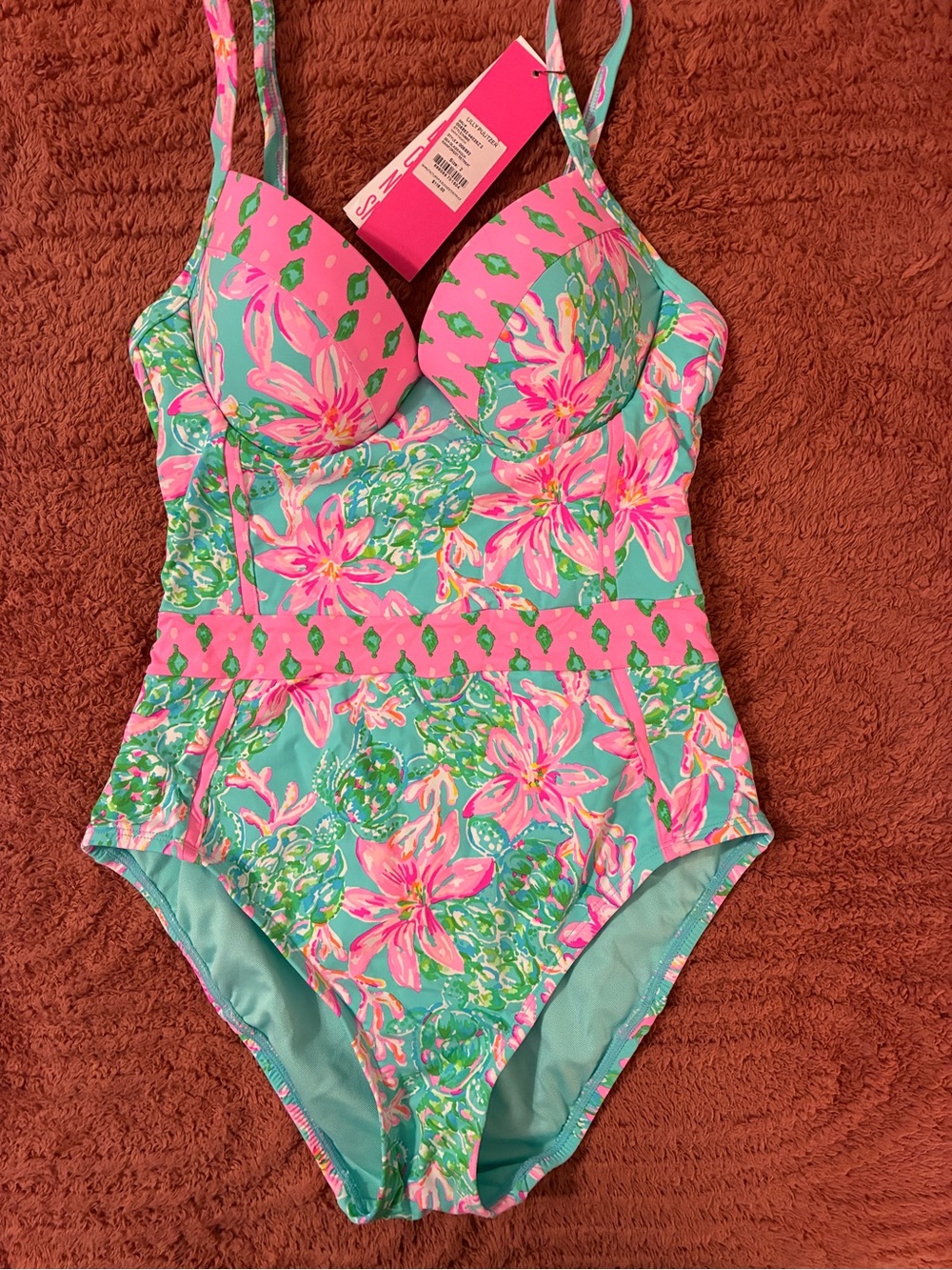 Lilly Pulitzer Pink & Aqua Floral Underwire One-Piece Swimsuit